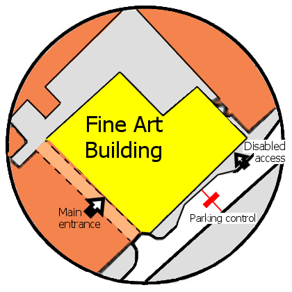 Fine Art Building showing the main and disabled access
